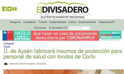 U. de Aysén fabricará insumos de protección para personal de salud con fondos de Corfo